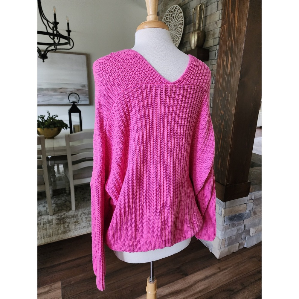 Judith March Hot Pink Smiley Face Sequin Patch Oversized Knit Sweater M/L - Picture 5 of 9